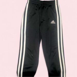 Adidas kids black track pants with white stripes